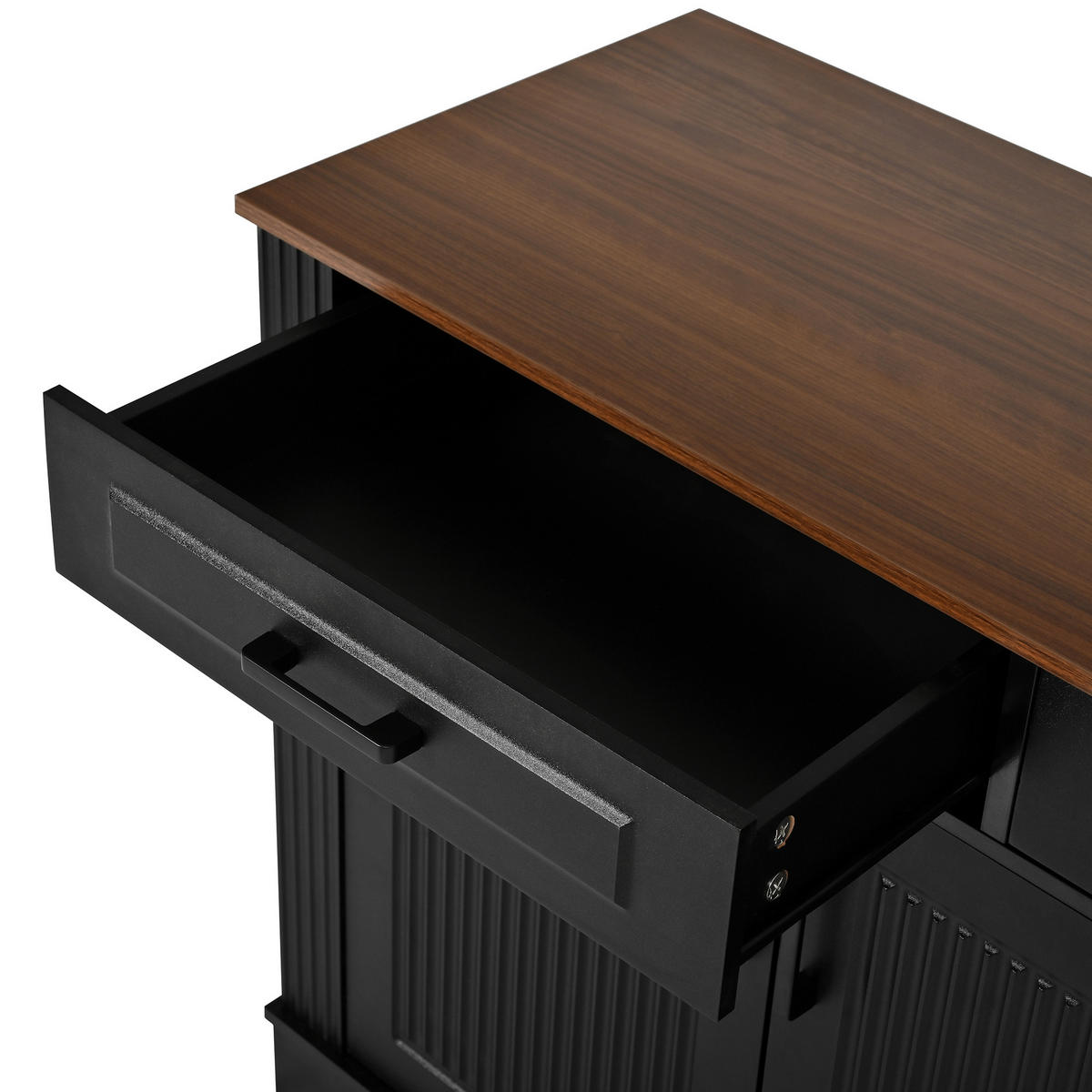 SIDEBOARD 3D Streifen MDF 3 Schubladen 4 Türen Modern Weiß - Schwarz, Holzwerkstoff (160/75/40cm) - FLIEKS