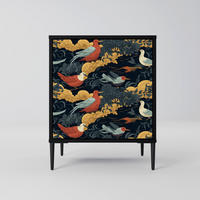 SIDEBOARD FOWLY DAZE, Schwarz, 57,5x42x72,5 cm, Schwarze Metallfüße - Multicolor/Schwarz, Holzwerkstoff/Metall (57.5/72.5/42cm) - SpaceRebels