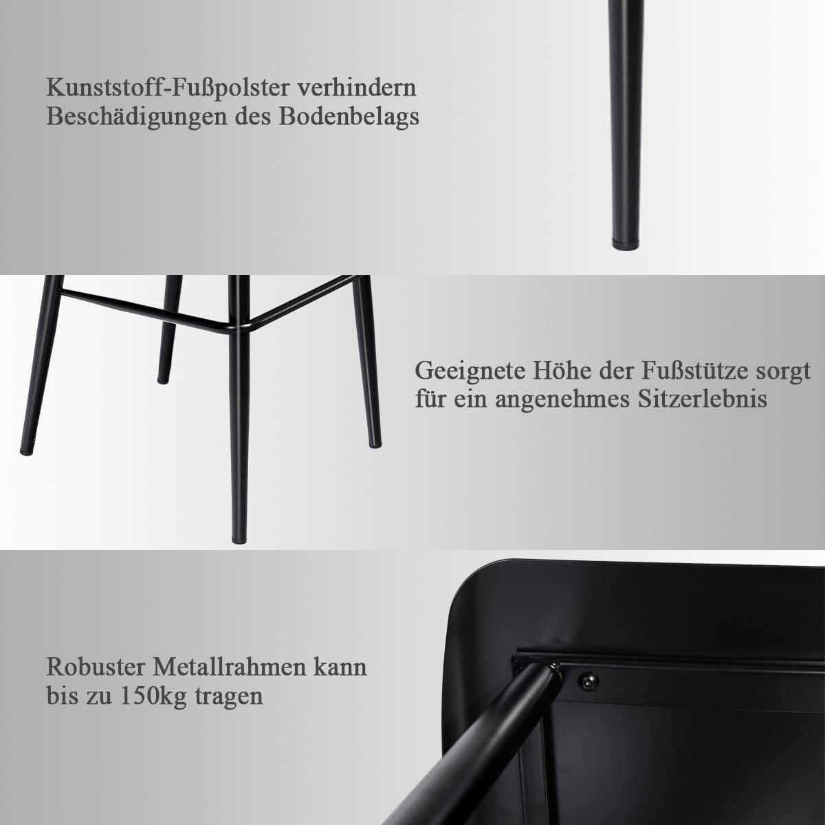 ESSZIMMERSTUHL Barstuhl Schwarz(2er-Set) - Schwarz, Metall (41/105/48cm) - COSTWAY