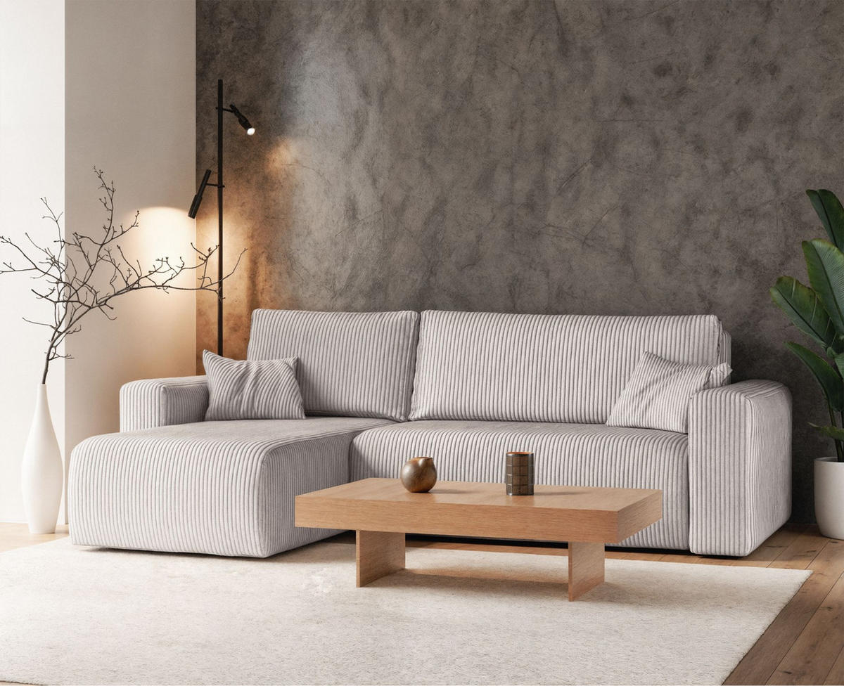 ECKSOFA Pianoni Hellbeige Cordbezug - Ecru/Schwarz, Kunststoff/Textil (244/140cm) - Selsey