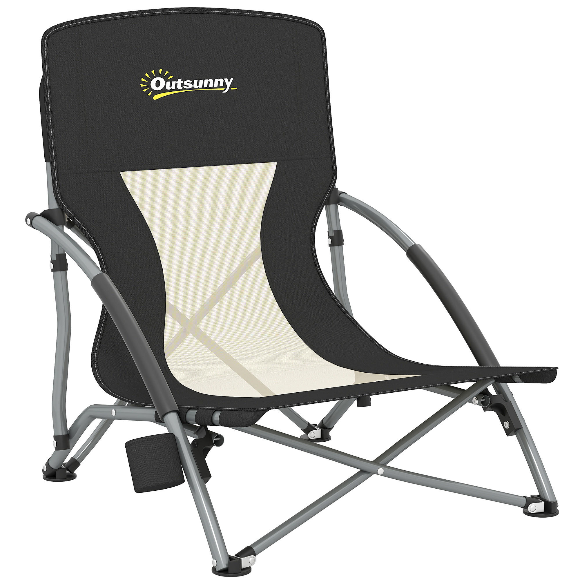 GARTENKLAPPSESSEL DE-15659 mit Getränkehalter & Tragetasche Schwarz - Schwarz, Metall (55/62/58cm) - ComfortXL