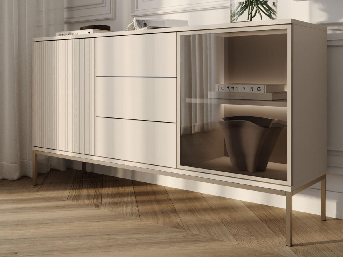 KOMMODE Kaschmir 154/83/39 cm Deo - Kaschmir/Champagner, Glas/Holz (154/83/39cm) - Graingold