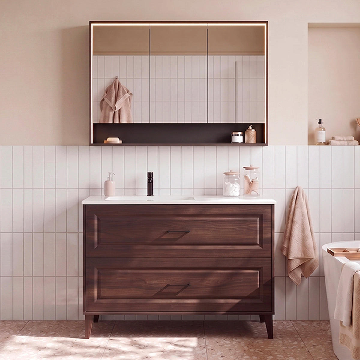 KOUPELNOVÝ NÁBYTEK 120cm Moka 2er-Set Dřevo - hnědá, kompozitní dřevo (120/82/46cm) - Petits-meubles