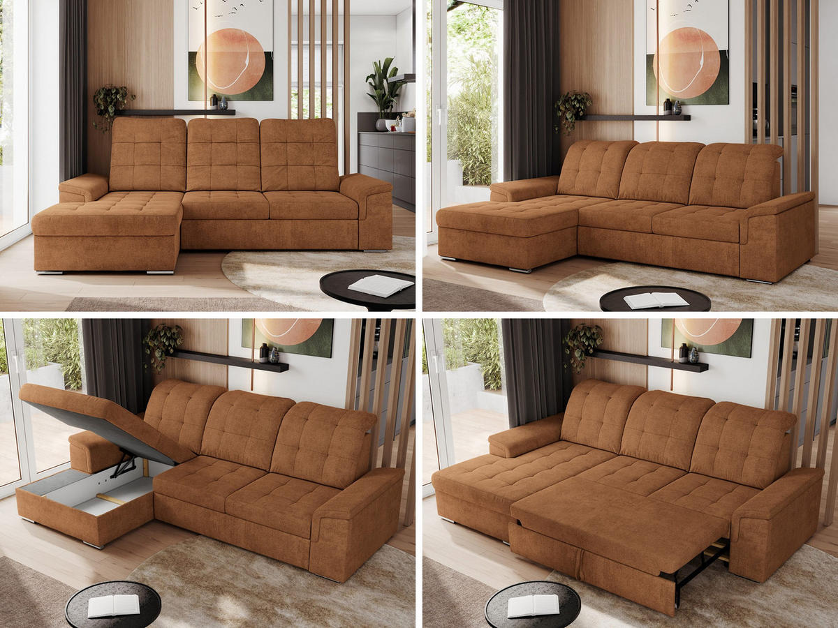 ECKSOFA MADRITO L - Orange Struktur - Links - Silberfarben/Orange, Textil/Metall (160/256cm)