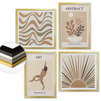 WANDBILDER 4er Set - 50x50 cm & 40x60 cm Goldrahmen - Matisse Boho abstrakte Muster - Goldfarben, Kunststoff (50/50cm) - ArtPrintCave
