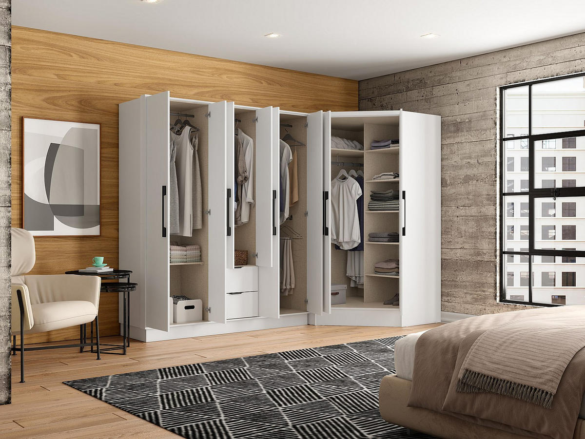 KLEIDERSCHRANK - 263.5 cm x 101.5 cm - Holz, Platte - Weiß - FEOVA - Weiß, Holz (263.5/182/101.5cm) - Vente-Unique