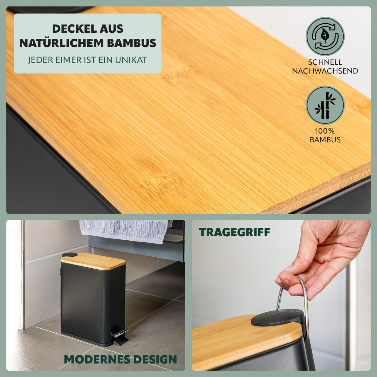 ABFALLEIMER, schwarz - Schwarz, Metall (14/28.5/30cm) - bremermann