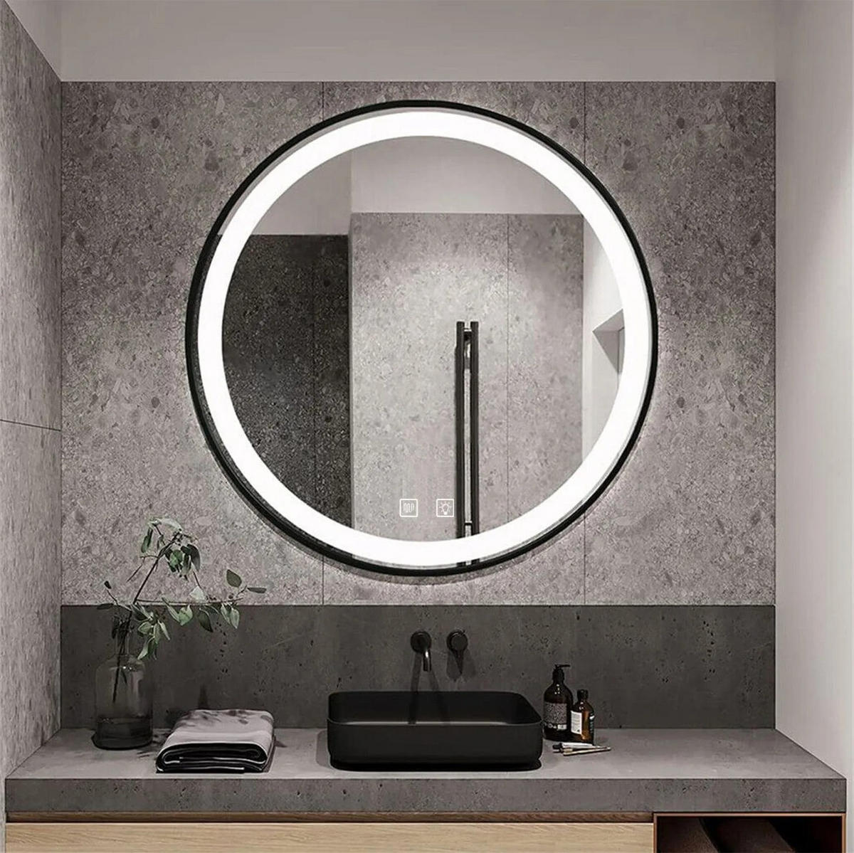 SPIEGEL Rea Led 90cm Mmj Black - Schwarz, Glas (90/90/90cm) - REA