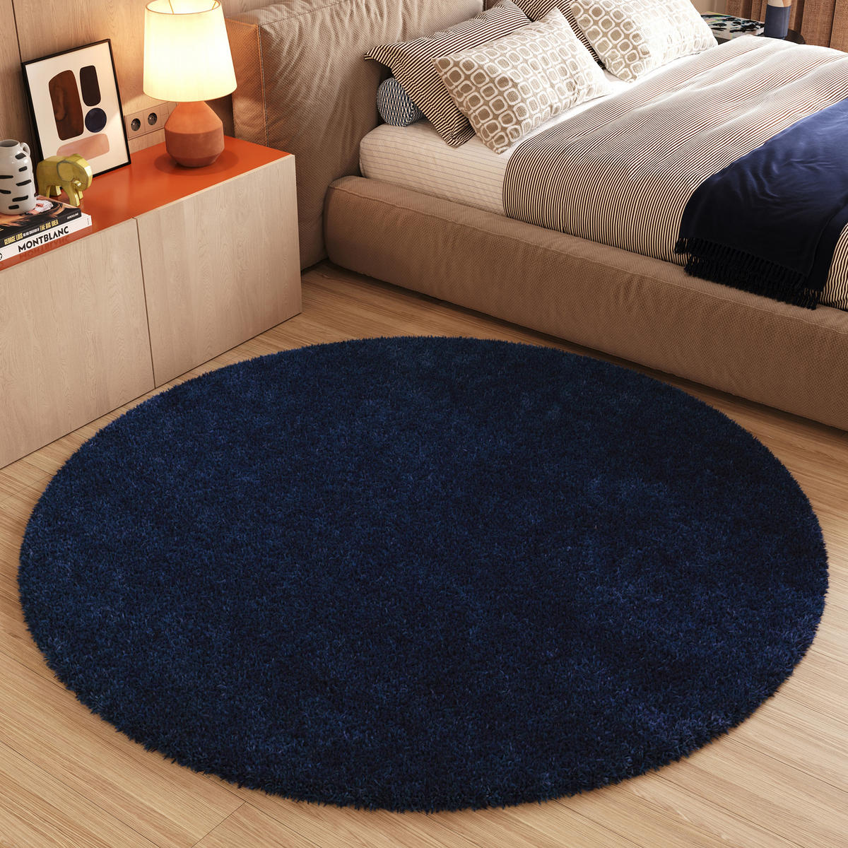 TEPPICH ESSENCE ROUND Marine 160/160 cm - Blau, Textil (160/160cm) - Tapiso