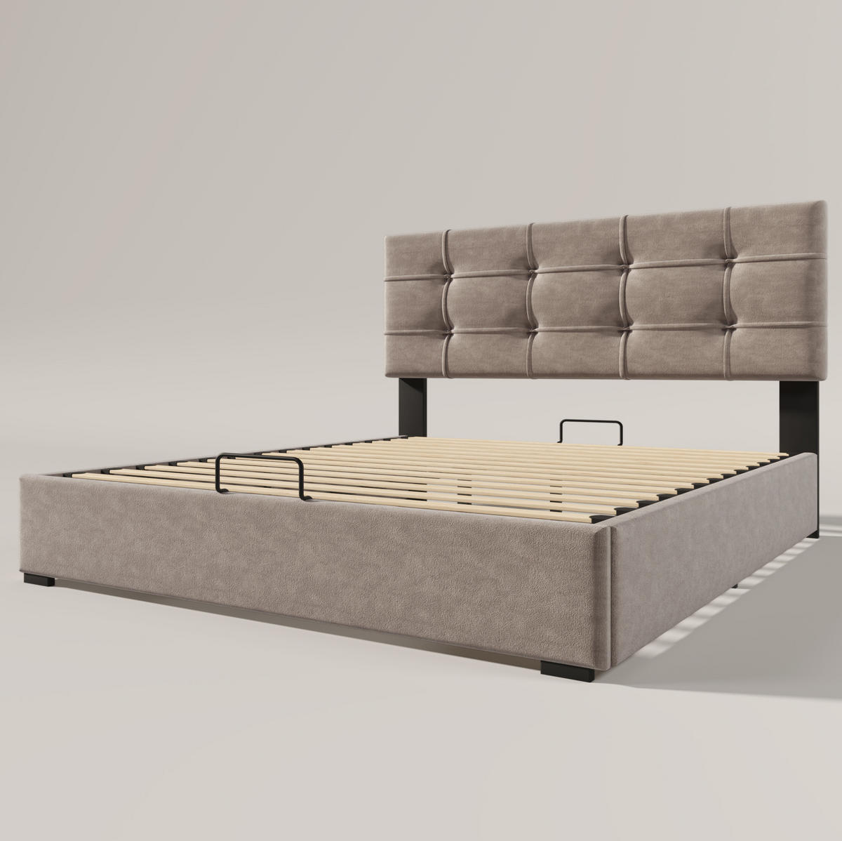POLSTERBETT aus Samt 140x200 cm in Hellgrau mit Bettkasten - Hellgrau, Textil (140/200cm) - Modfu