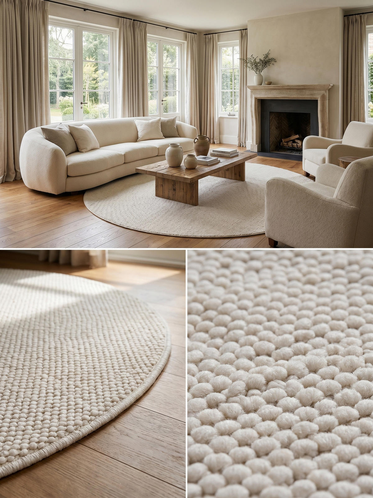 TEPPICH Flachgewebe LANGAU in Creme, meliert, Ø 120 cm - Beige, Textil (120/120cm) - KADIMA DESIGN