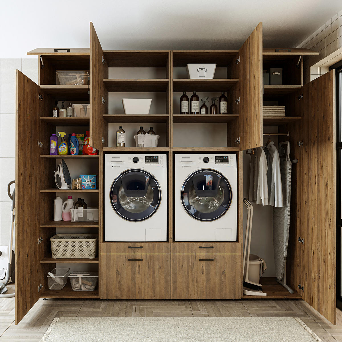 WASCHMASCHINENSCHRANK Serie 2 254cm Breit, 240cm Hoch - Eichefarben, Holzwerkstoff (254/240/67cm)