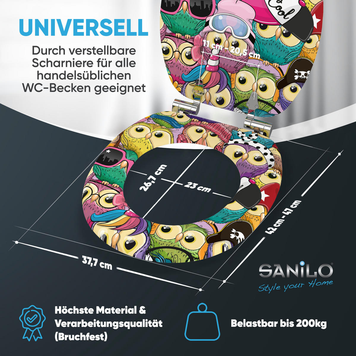 WC Sitz mit Absenkautomatik Owl - Multicolor, Holzwerkstoff (38/6/47cm) - Sanilo