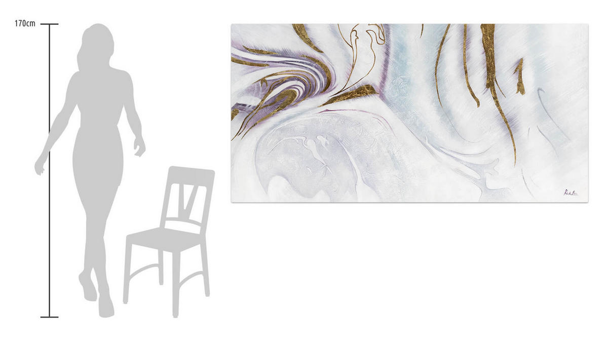 XXL ÖLGEMÄLDE Weiß 200/100 cm - Goldfarben/Weiß, Textil (200/100cm) - KUNSTLOFT
