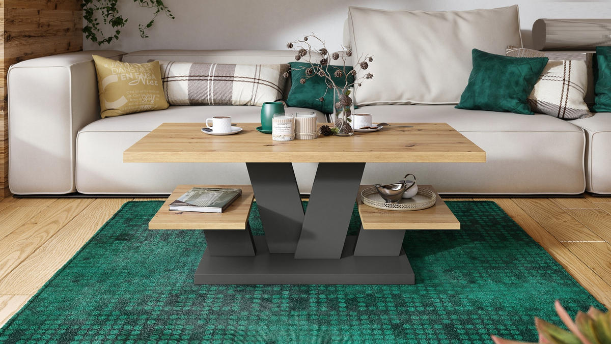 COUCHTISCH rechteckig Eiche Artisan - Anthrazit matt 110/60/45 cm - Anthrazit/Eiche Artisan, Holzwerkstoff (60/110/45cm) - designimpex