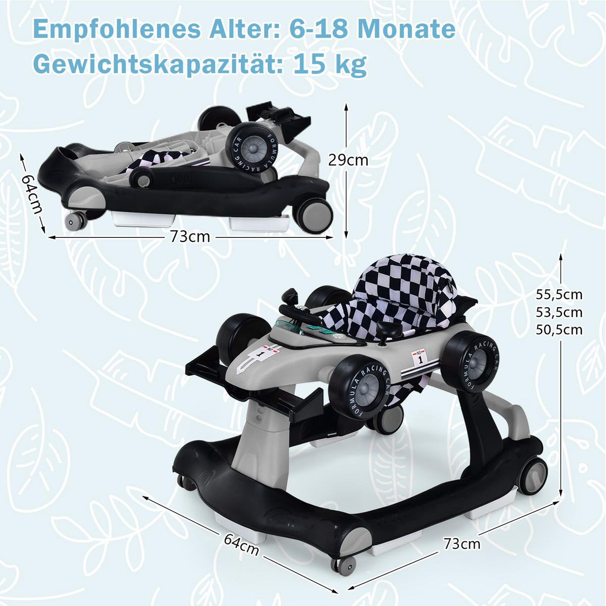 LAUFLERNWAGEN Klappbar Grau - Grau, Kunststoff (64/56/76cm) - COSTWAY