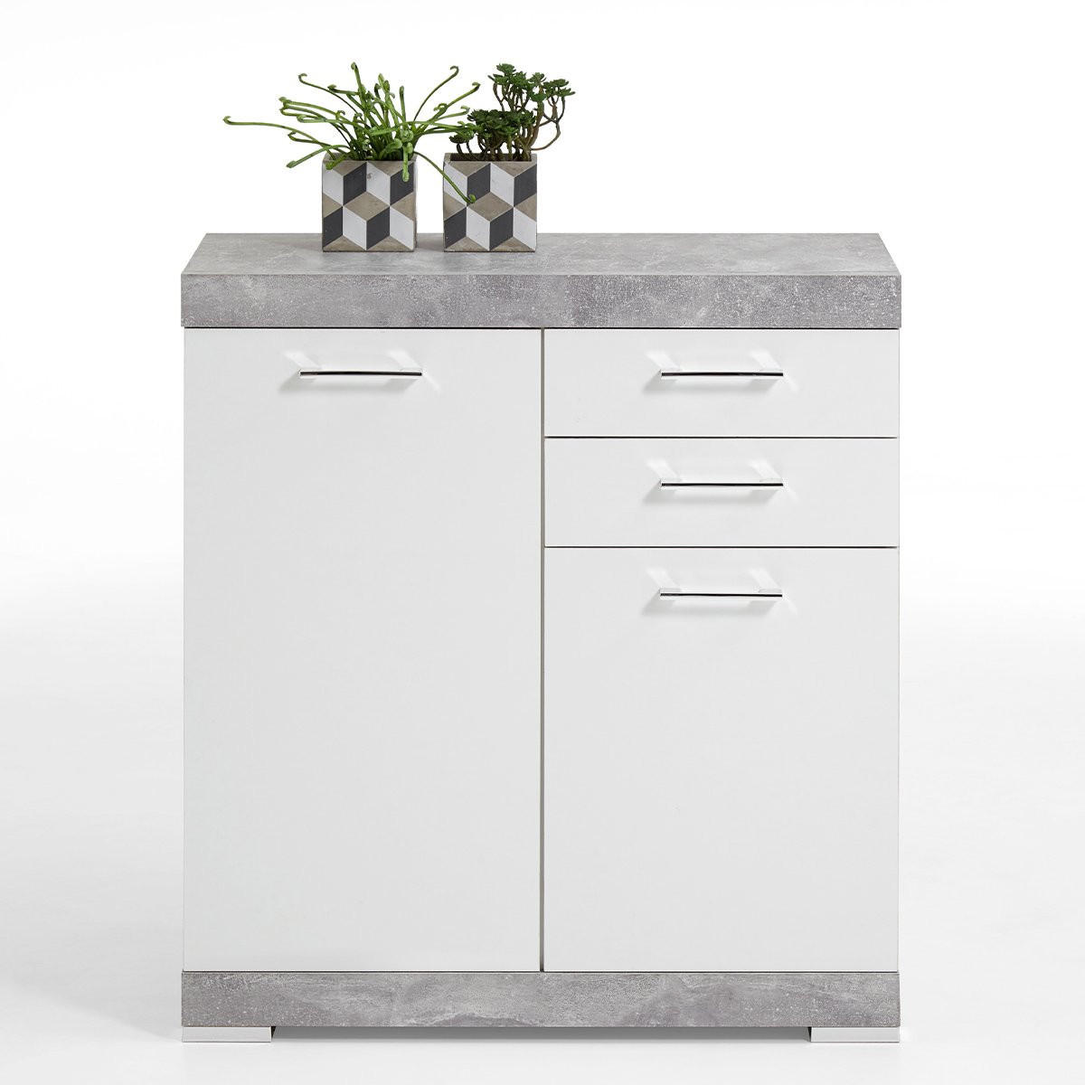 SIDEBOARD mit 2 Türen und 2 Schubladen L80cm - Bristol - Weiß/Grau, Holzwerkstoff (34.9/89.9/80cm) - Calicosy