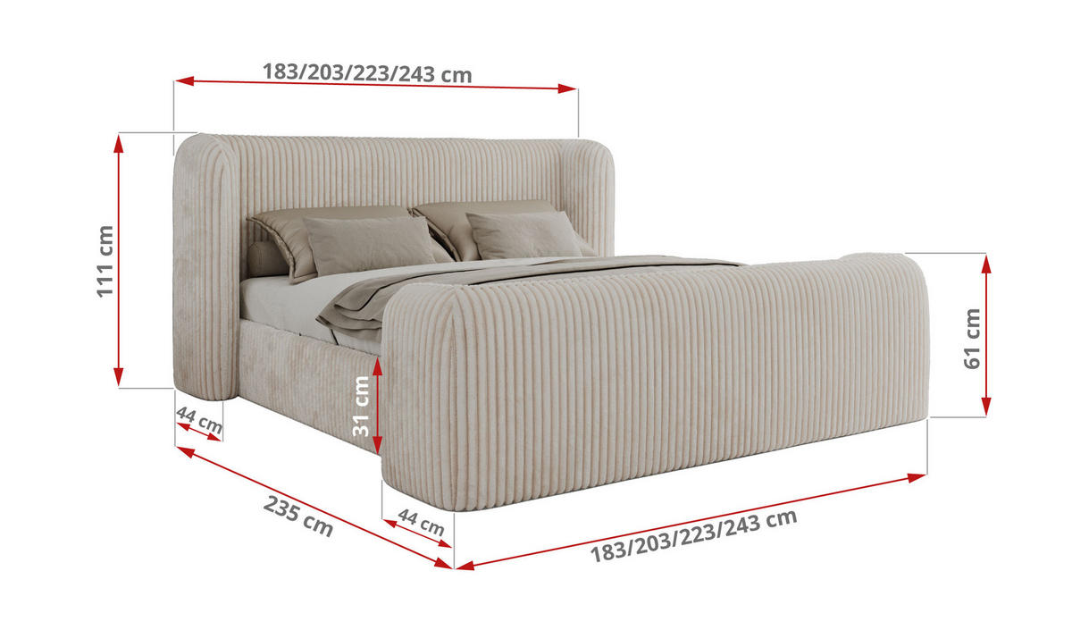 POLSTERBETT EMORA CLASSIC DUO 160/200 - Beige Cord - Schaum-Matratze - Beige, Textil (160/200cm) - MKS
