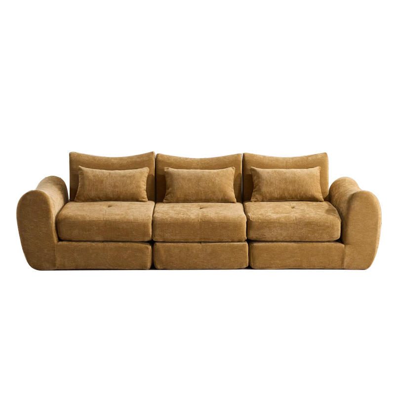 SCHLAFSOFA 3-Sitzer aus Chenille, Weiches Klappsofa ohne Montage, Gelb - Gelb, Textil (262/78/97cm) - Kaket