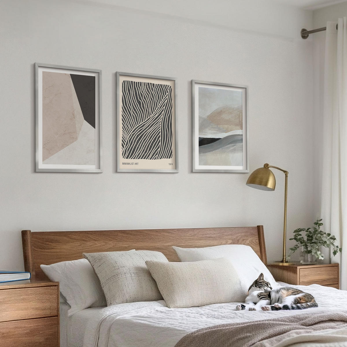 BILDER SET 3er Set - 40x60 cm Silberner Rahmen - Abstrakte Muster in Beige und Grau - Silberfarben, Kunststoff (40/60cm) - TULUP