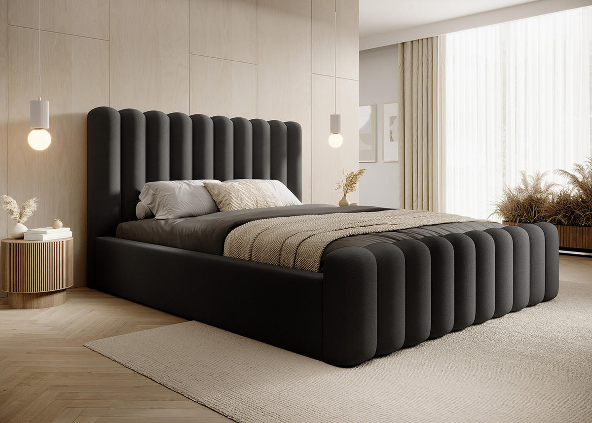 POLSTERBETT ALORIS 200x200 cm, Schwarz - Schwarz, Textil (200/200cm) - Fedve