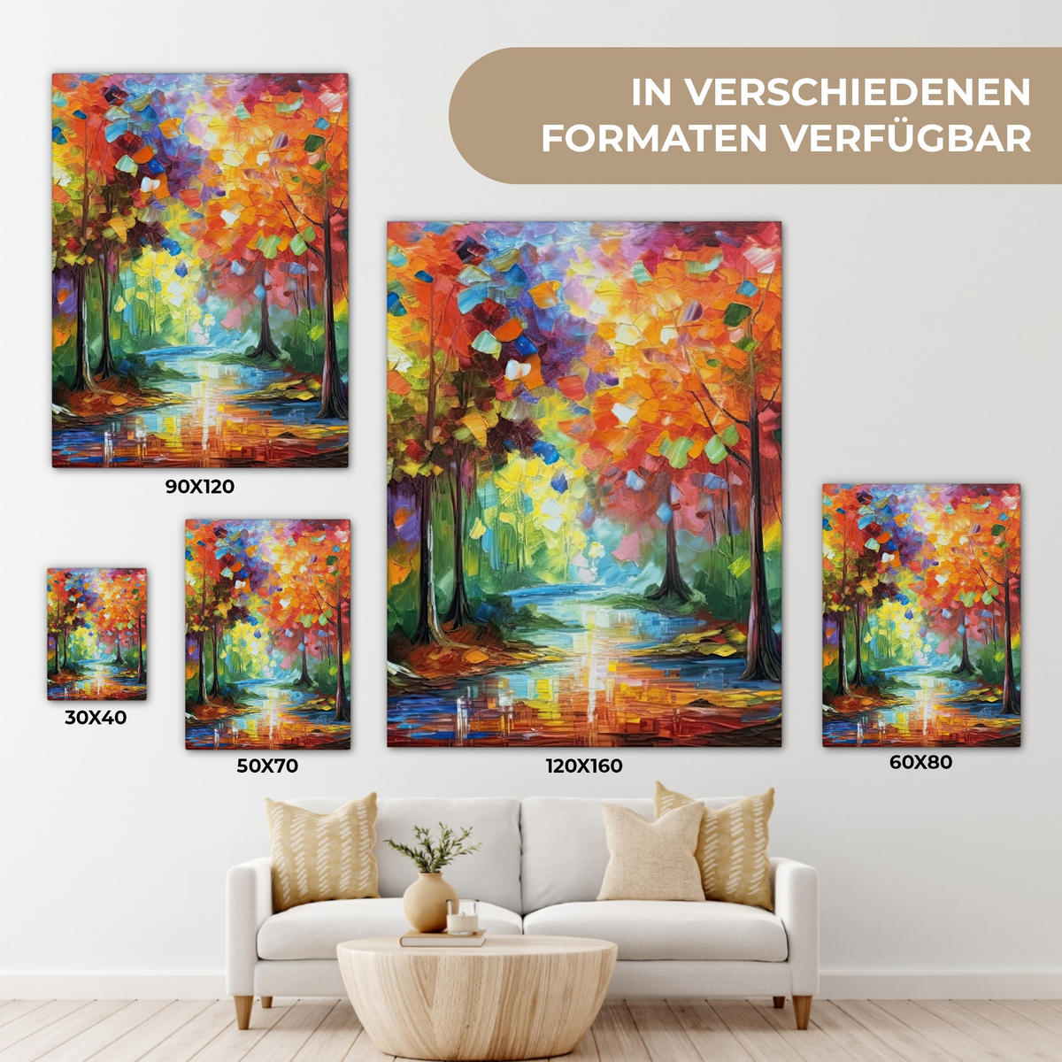 LEINWANDBILD Landschaft - Wald - Farben - Natur 60x80 cm - Multicolor, Textil (60/80cm) - MuchoWow