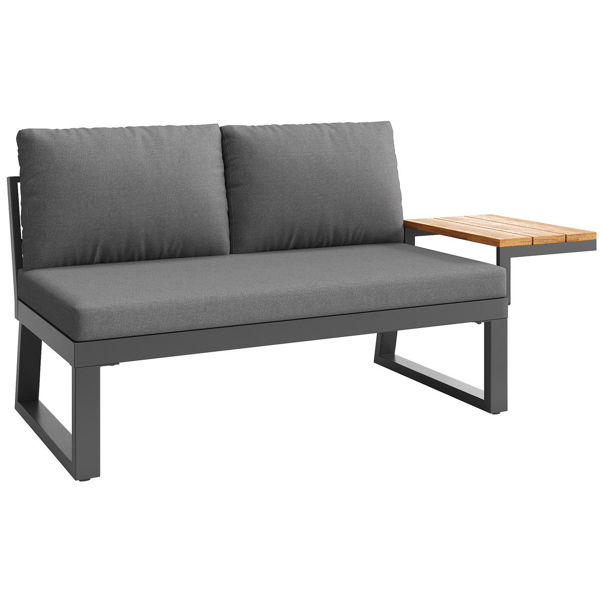 GARTEN-LOUNGE-SET 7-Sitzer mit Eisengestell, Holzarmlehnen & WPC-Tisch, 110/62/75 cm, Grau - Grau, Metall - Redom