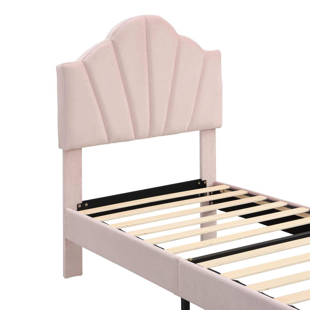 KINDERBETT Polsterbett 90/200 cm aus Samt mit höhenverstellbarem Muschel-Kopfteil Rosa - Rosa, Textil (90/200cm) - Modenvie