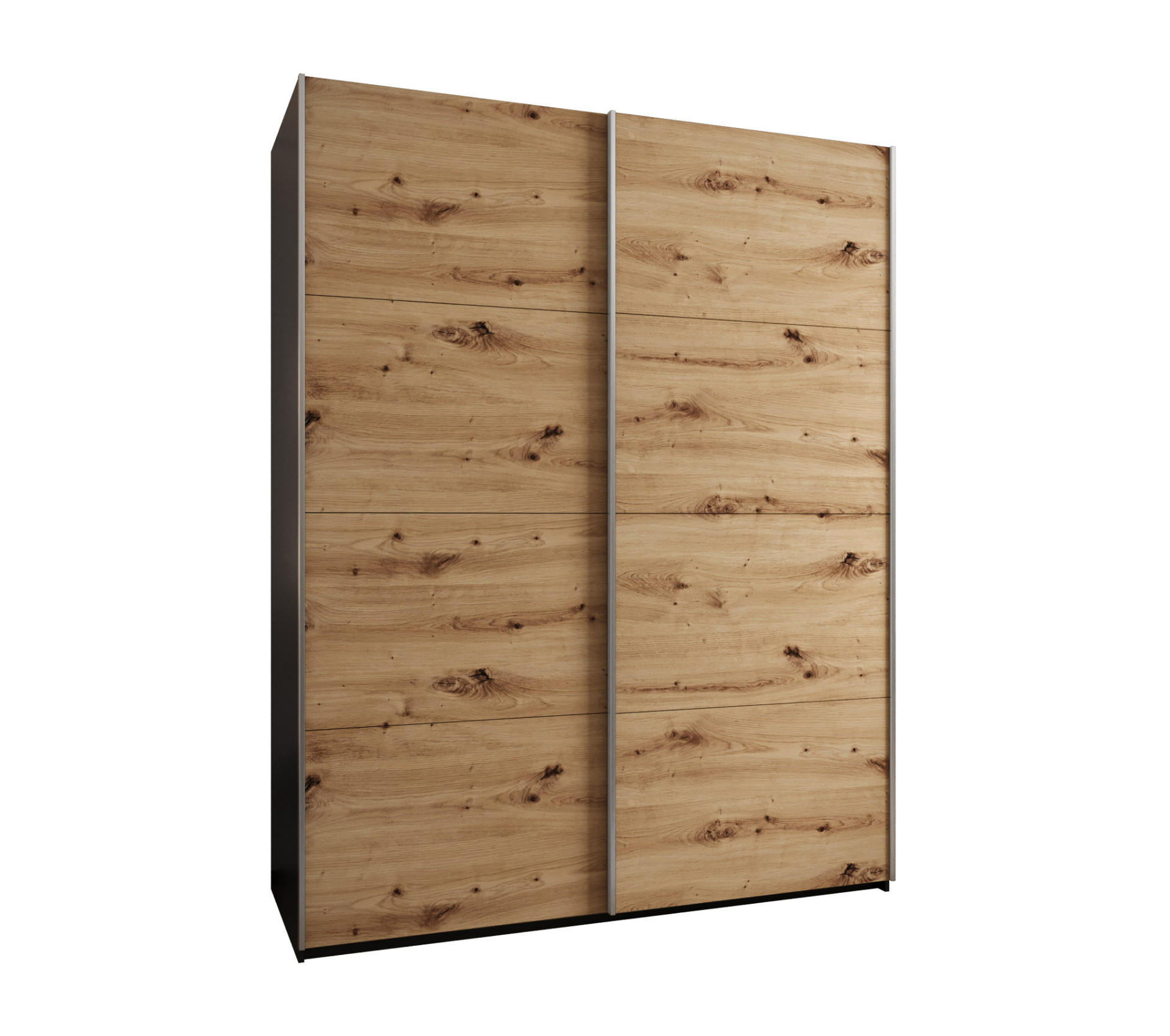 Abiks Möbel Schwebetürenschrank Schwarz, Eiche Artisan, Silber 190x245x64 cm