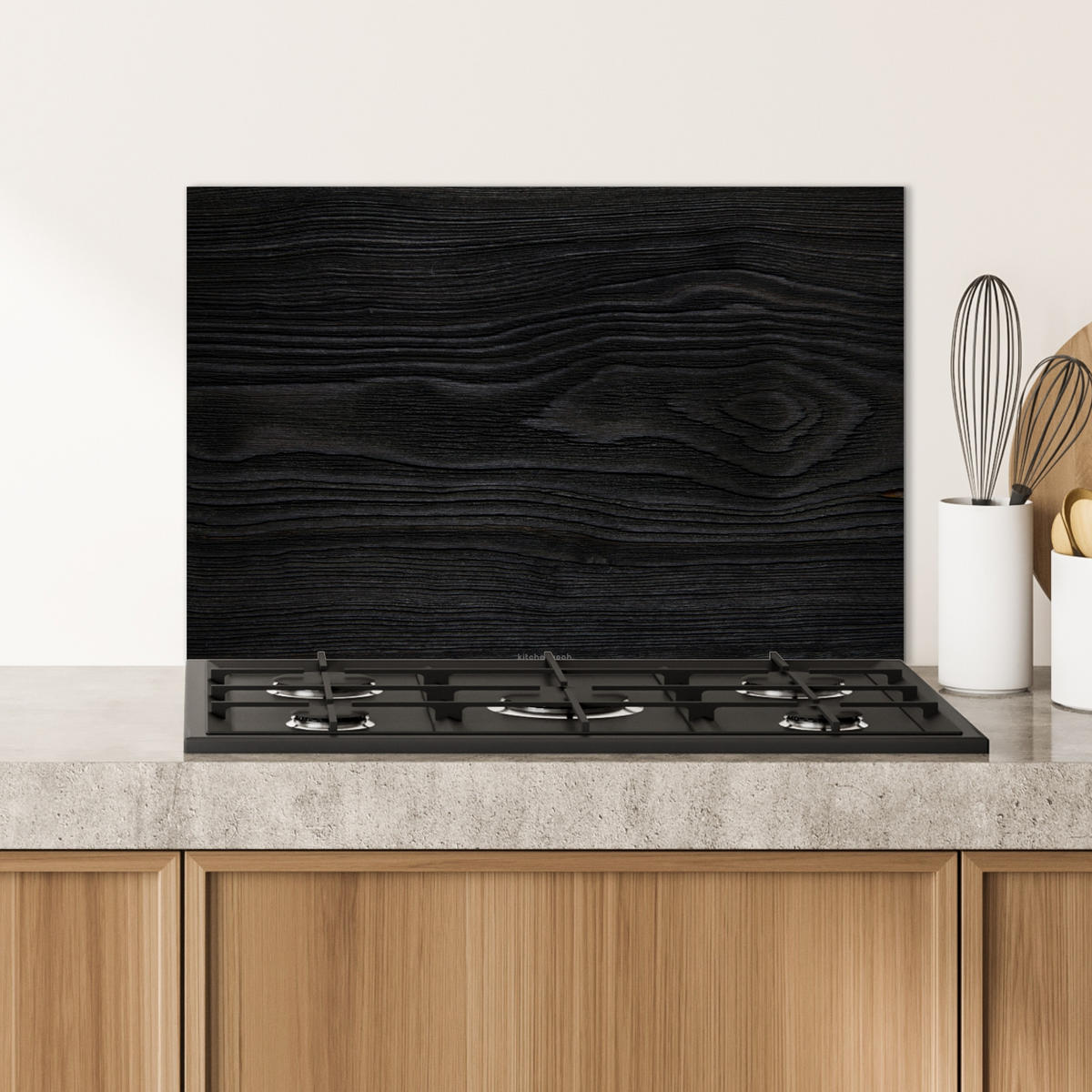 SPRITZSCHUTZ KÜCHE Schwarz - Holzoptik 70x50 cm - Schwarz, Metall (70/0.3/50cm) - MuchoWow