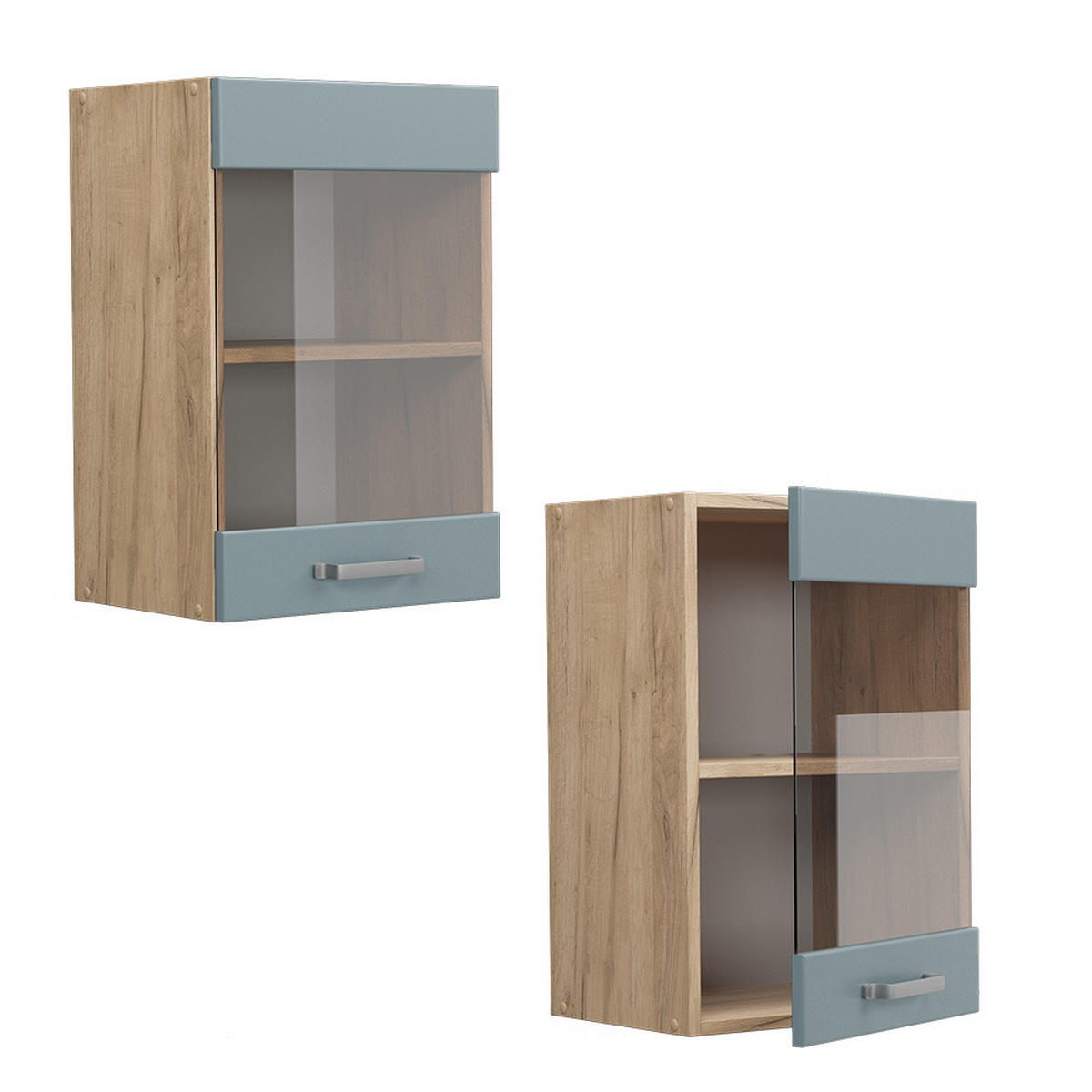 KÜCHENGLASSCHRANK R-Line Blau-Grau 40 cm - Honigeiche/Eiche Wotan, Holzwerkstoff (40/60/31cm) - Vicco
