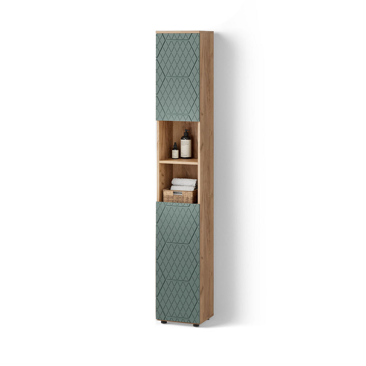BADSCHRANK Ronco Grün/Goldkraft Eiche 30 x 192 cm - Grün, Holzwerkstoff (30/192/30cm) - Livinity®