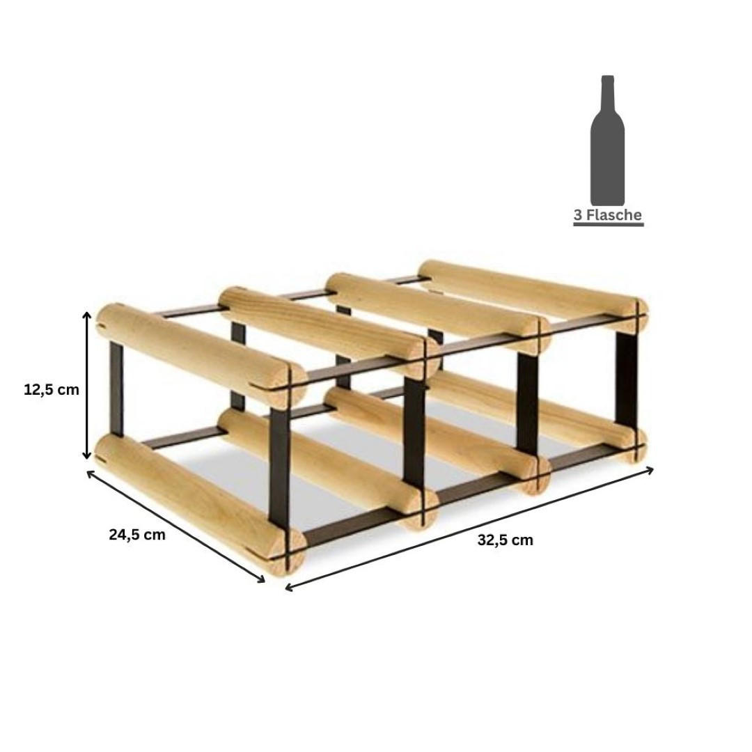 WEINREGAL Vinotega Mod Metal 12,5x32,5x24,5 cm 3x1 Flaschen Massives Kiefernholz Braun Geölt - Braun, Holz (32.5/12.5/24.5cm) - PROREGAL