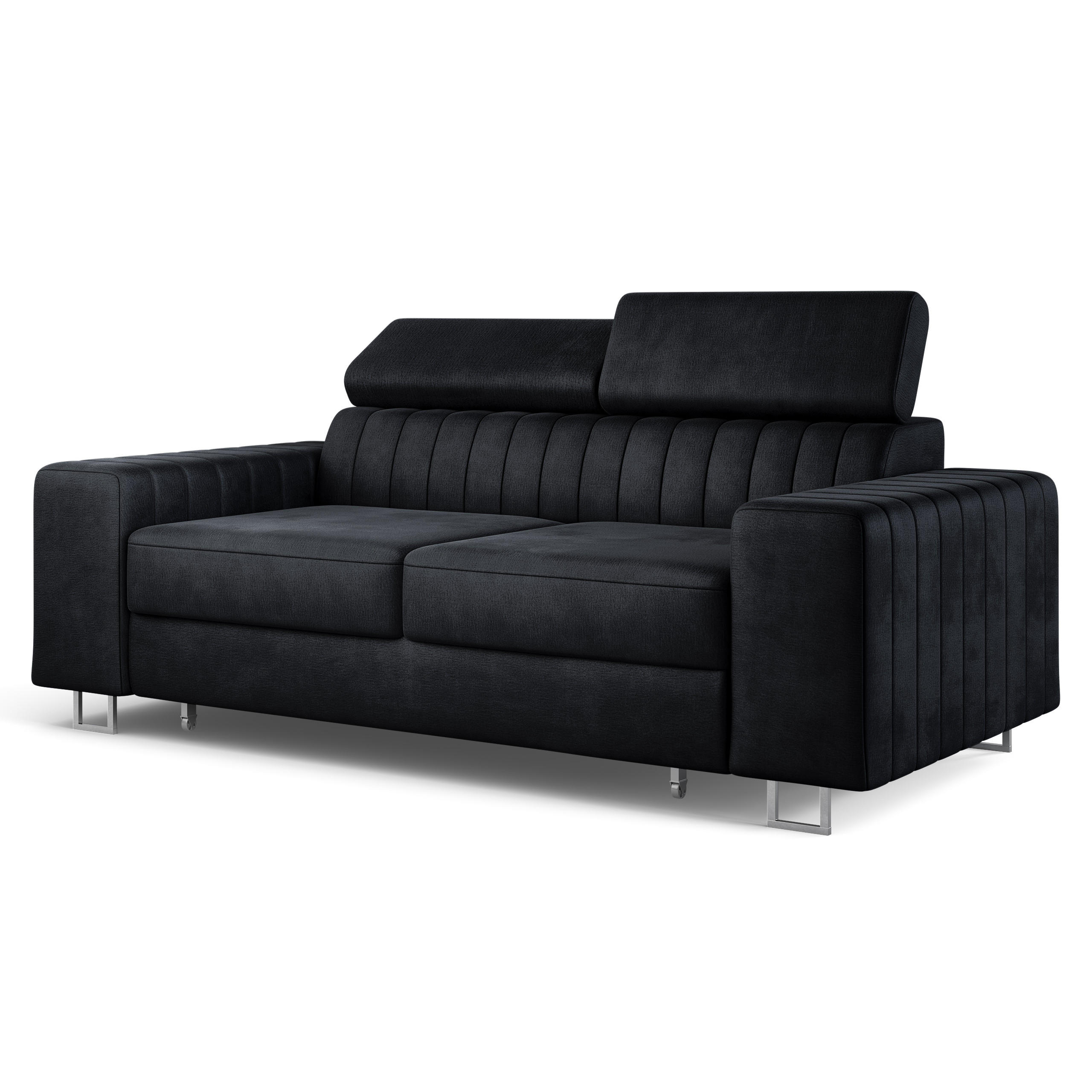 BETTSOFA SOLAN Schwarz Velours-Stoff mit Schlaffunktion - Schwarz, Holz/Textil (194/88/90cm) - MASSENO