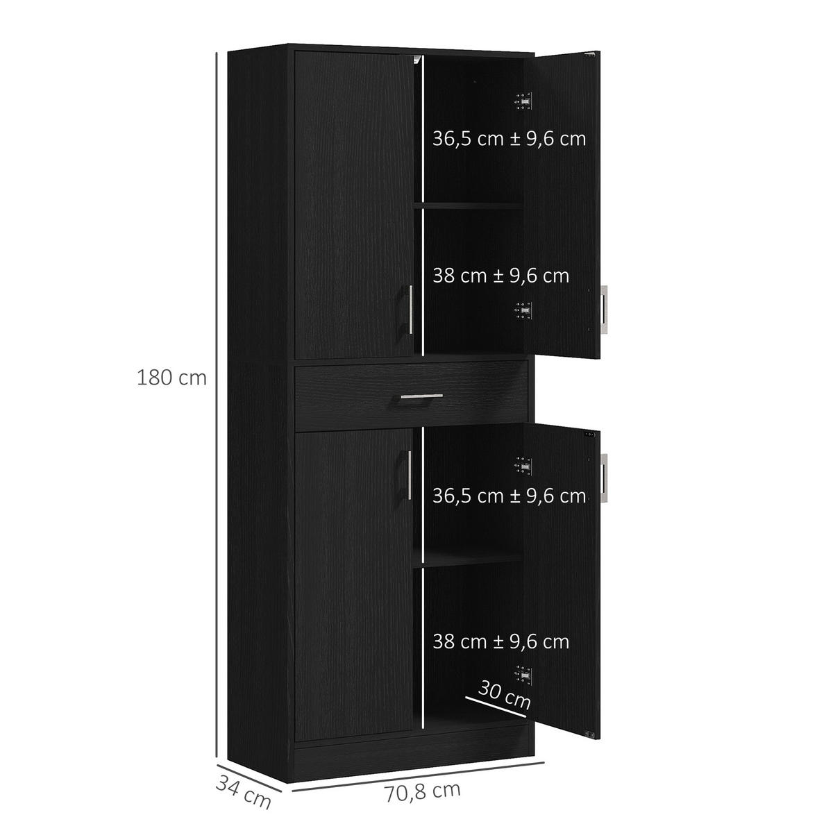 KÜCHENSCHRANK Schwarz, 4 Türen, 1 Schublade, 70,8/34/180 cm - Schwarz, Holzwerkstoff (70.8/180/34cm) - PANGIVO