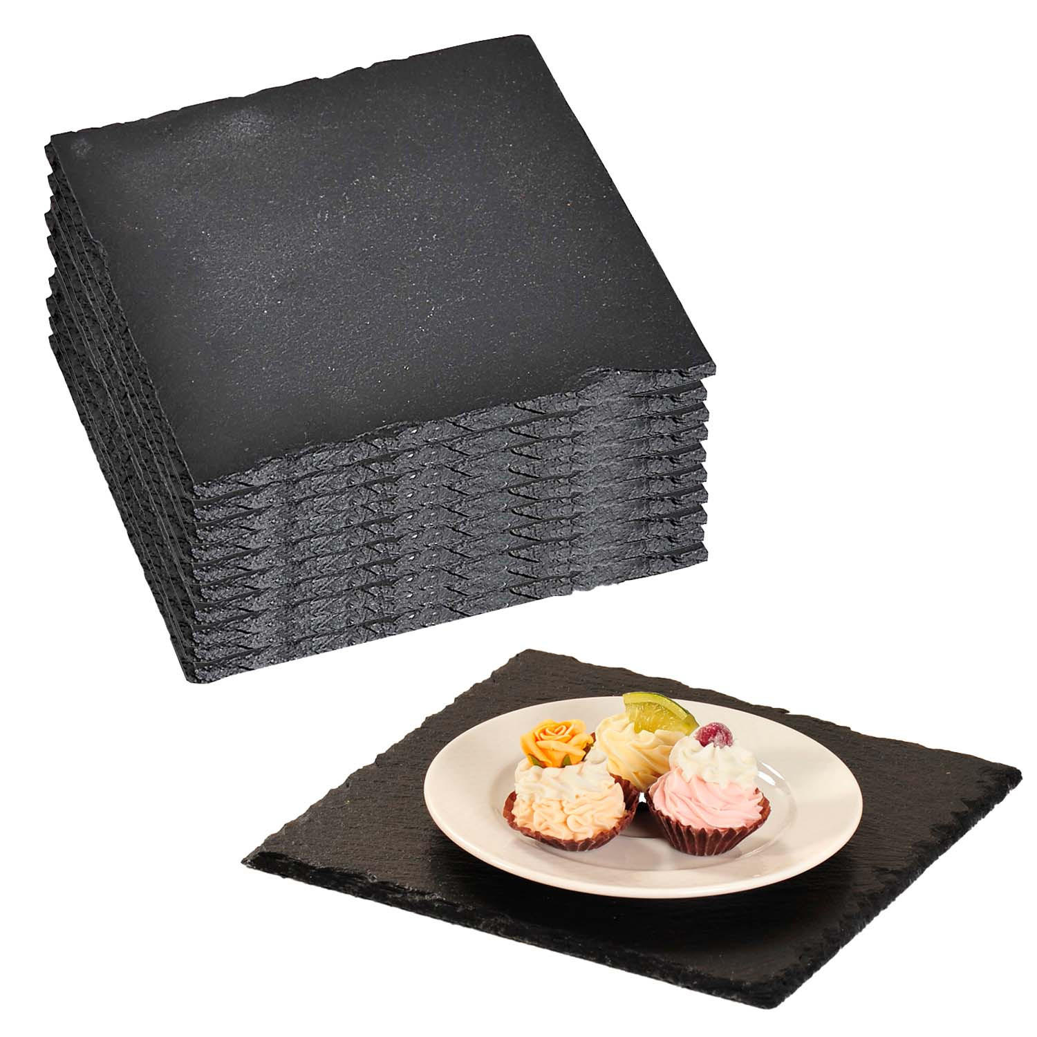 BUFFETPLATTE aus Schiefer 10 Stück - 20 x 20 cm - Schwarz, Stein (20/0.6/20cm) - Kesper