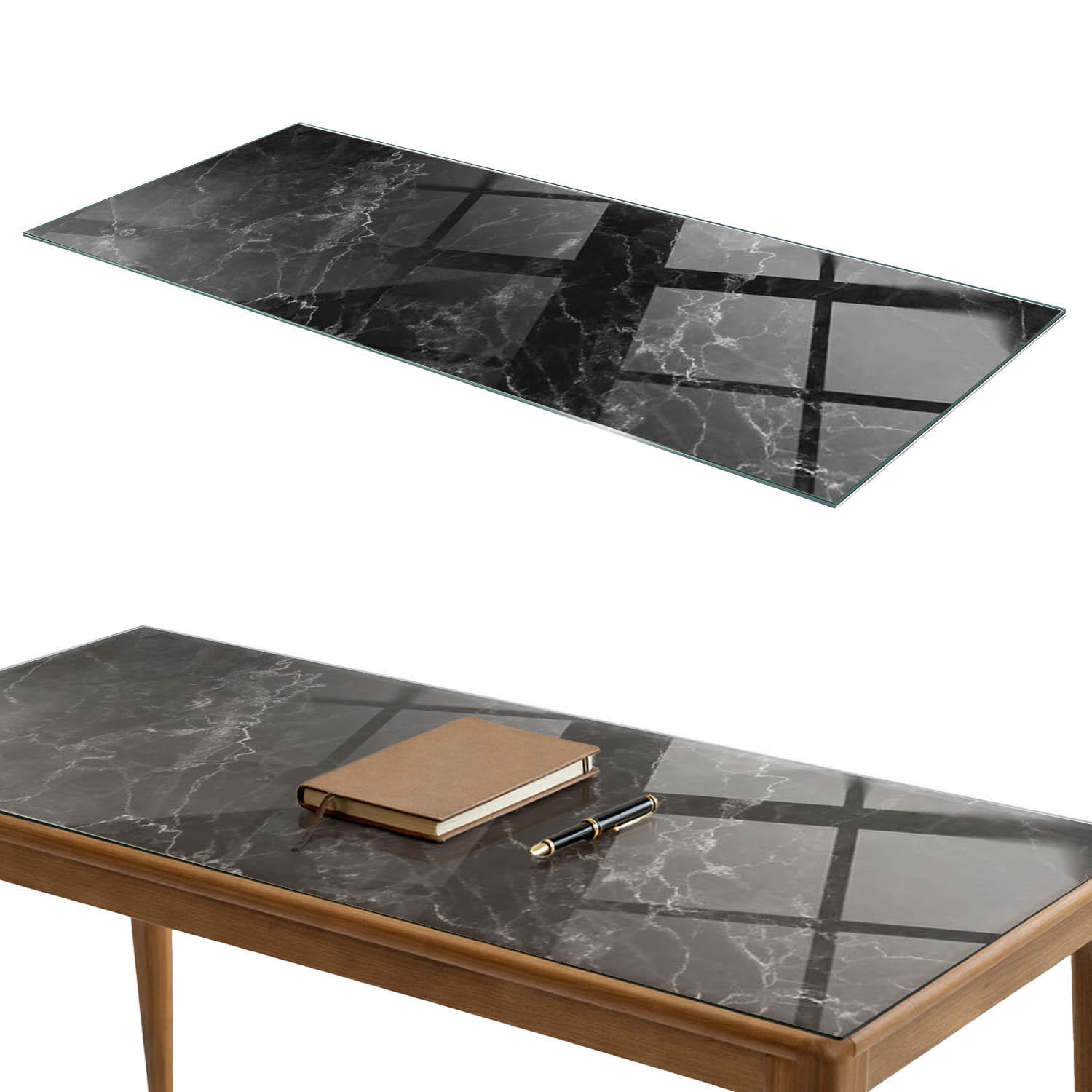 TISCHPLATTE 125x50 cm Marmormuster mit Adern - Schwarz, Glas (0.4/125/50cm) - TULUP