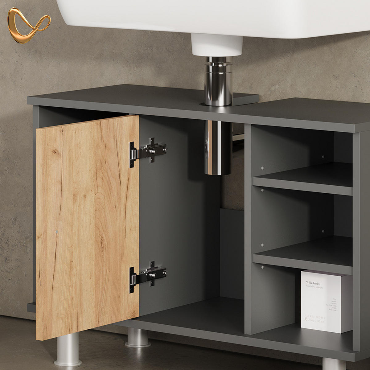 WASCHBECKENUNTERSCHRANK Fucino Anthrazit/Goldkraft Eiche 80 x 54 cm - Honigeiche/Anthrazit, Holzwerkstoff (80/54/32cm) - Livinity®
