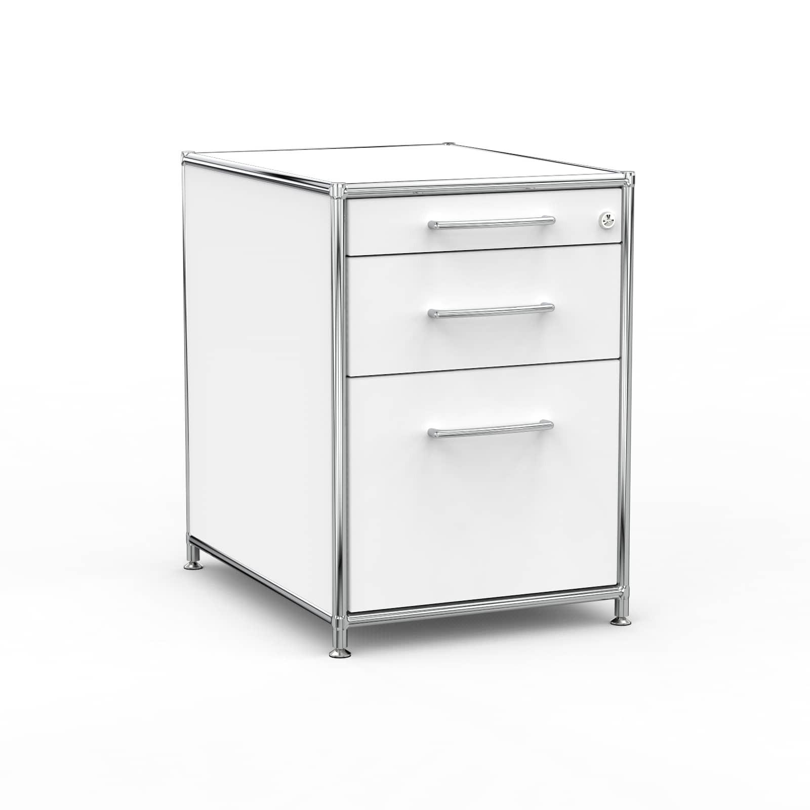 BÜRO-STANDCONTAINER Holz, 60 cm, 3 Schubladen, 1 Hängeregistratur, Weiß - Chromfarben/Silberfarben, Holzwerkstoff/Metall (60/61/60cm) - Versee