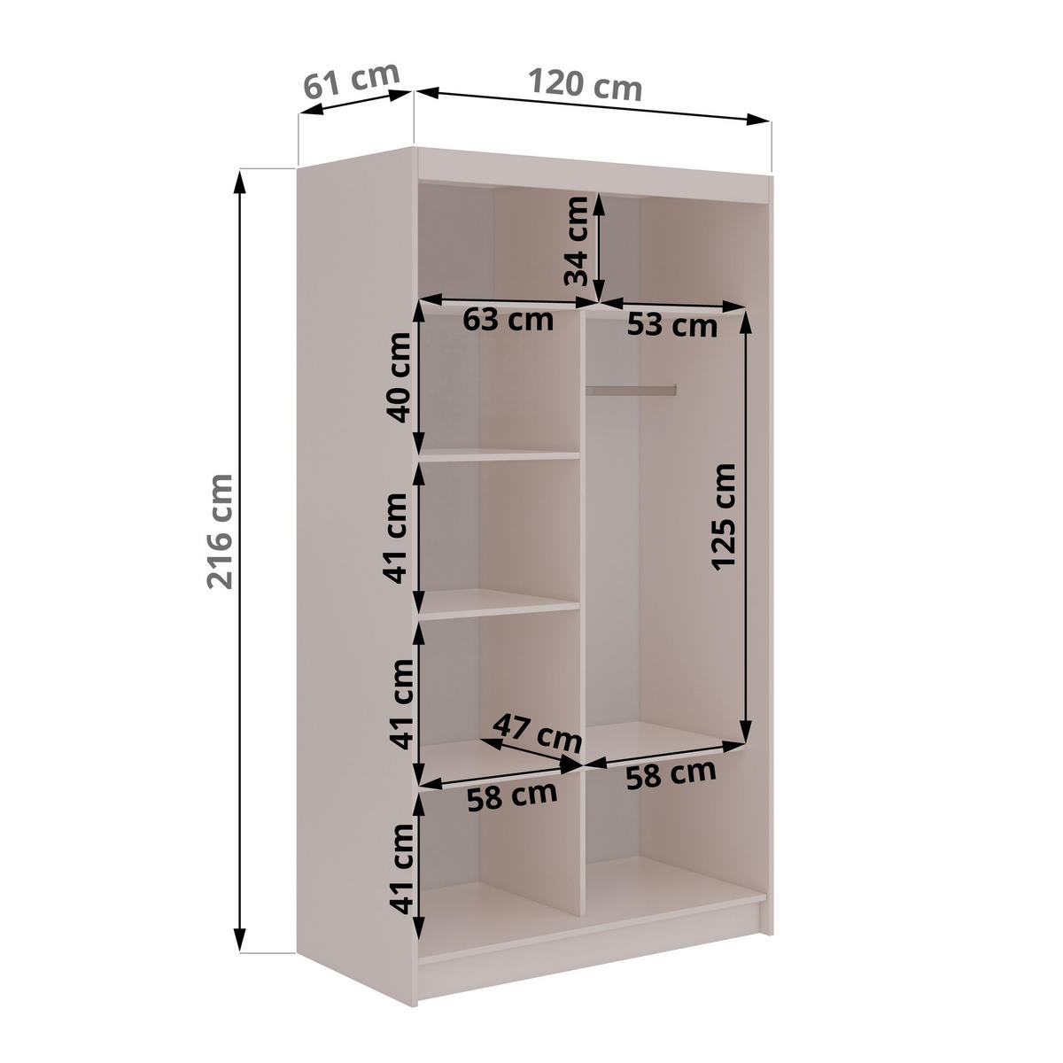 SCHWEBETÜRENSCHRANK mit Lamellen LUMOS - 120 - Kaschmir und Schwarz - Kaschmir/Schwarz, Holzwerkstoff/Metall (120/216/61cm) - MKS