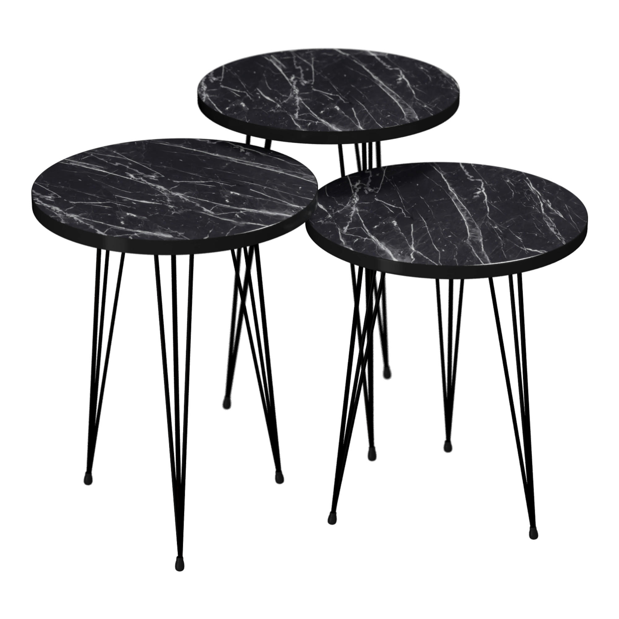 SATZTISCH Ry im 3er Set - Schwarz, Metall (34/34/55cm) - [en.casa]