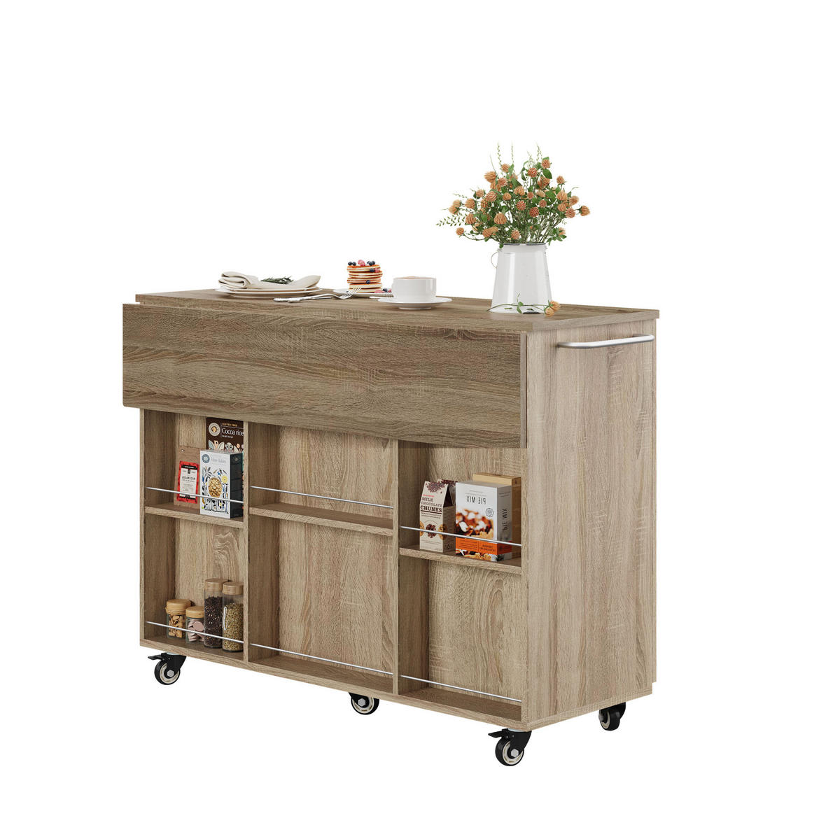KÜCHENWAGEN mit klappbarer Arbeitsplatte 120 cm Natural - Naturfarben, Holz (67.5/92.8/136.5cm) - Beauniv