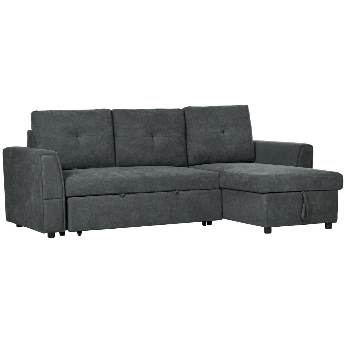 SCHLAFSOFA Ecksofa mit Bettfunktion, 3 Sitzer Couch mit Stauraum, Dunkelgrau - Dunkelgrau/Schwarz, Kunststoff/Textil (141/232cm) - HOMCOM