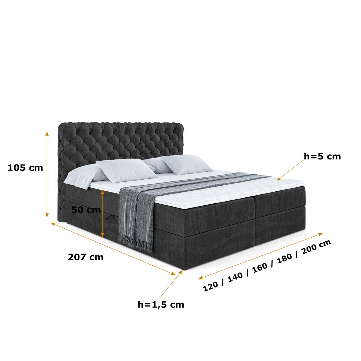BOXBETT mit Matratze H3 und Lattenrost - BOXI8 - 200x200 cm Schwarz - Schwarz, Holzwerkstoff (200/200cm) - ALTDECOR