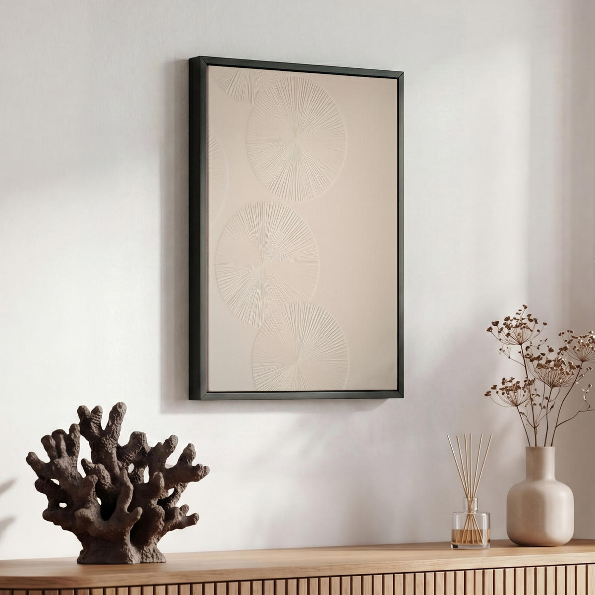 LEINWAND Bilder mit Rahmen - Japandi - Beige - Modern - 30x40 - Ecru, Textil (30/40cm) - MuchoWow