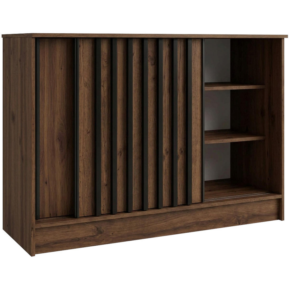 KOMMODE Horizon mit 2 Schiebetüren, 120 cm, Walnuss+Schwarz - Walnussfarben/Schwarz, Holzwerkstoff (121/85/43.5cm) - Beautysofa