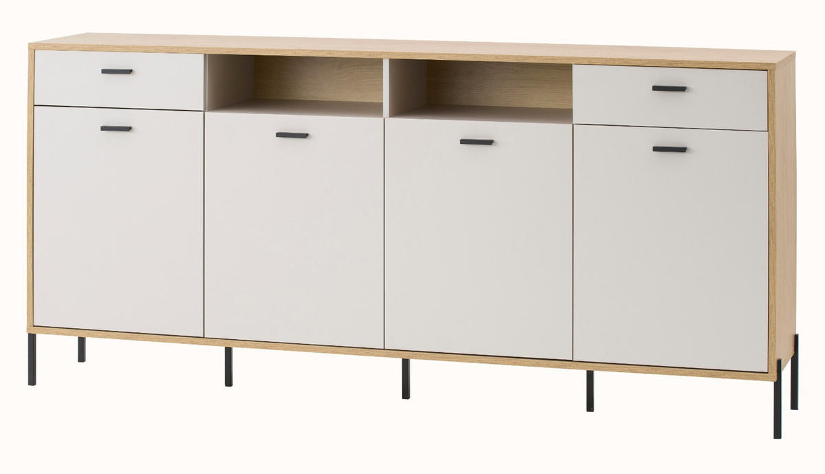 WOHNWAND Kaschmir, Eiche 320 cm Set 2-teilig, Wohnkombination mit Soft-Close - Kaschmir/Eichefarben, Glas/Holzwerkstoff (320/160/40cm) - Furn.Design