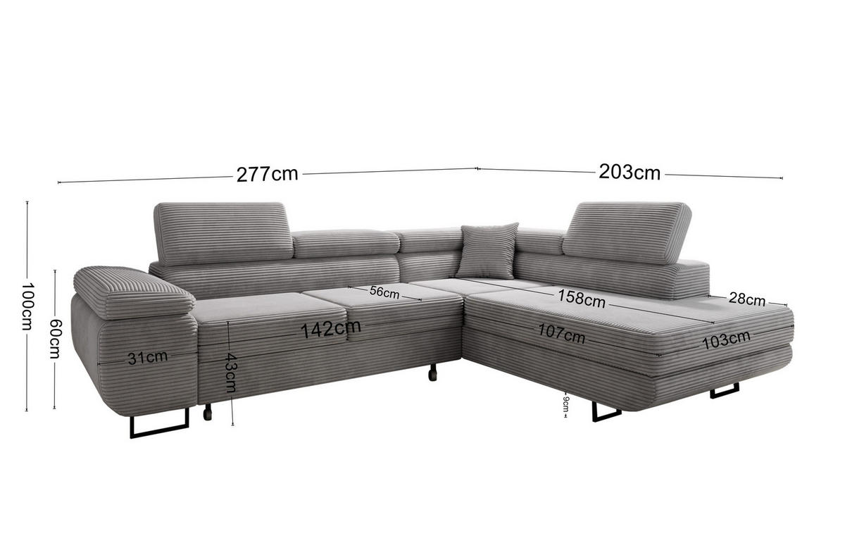 ECKSOFA ASTORP, Sofa aus Cord Rot - Poso 29 - Koralle/Silberfarben, Textil/Metall (277/203cm) - Moderno Meble