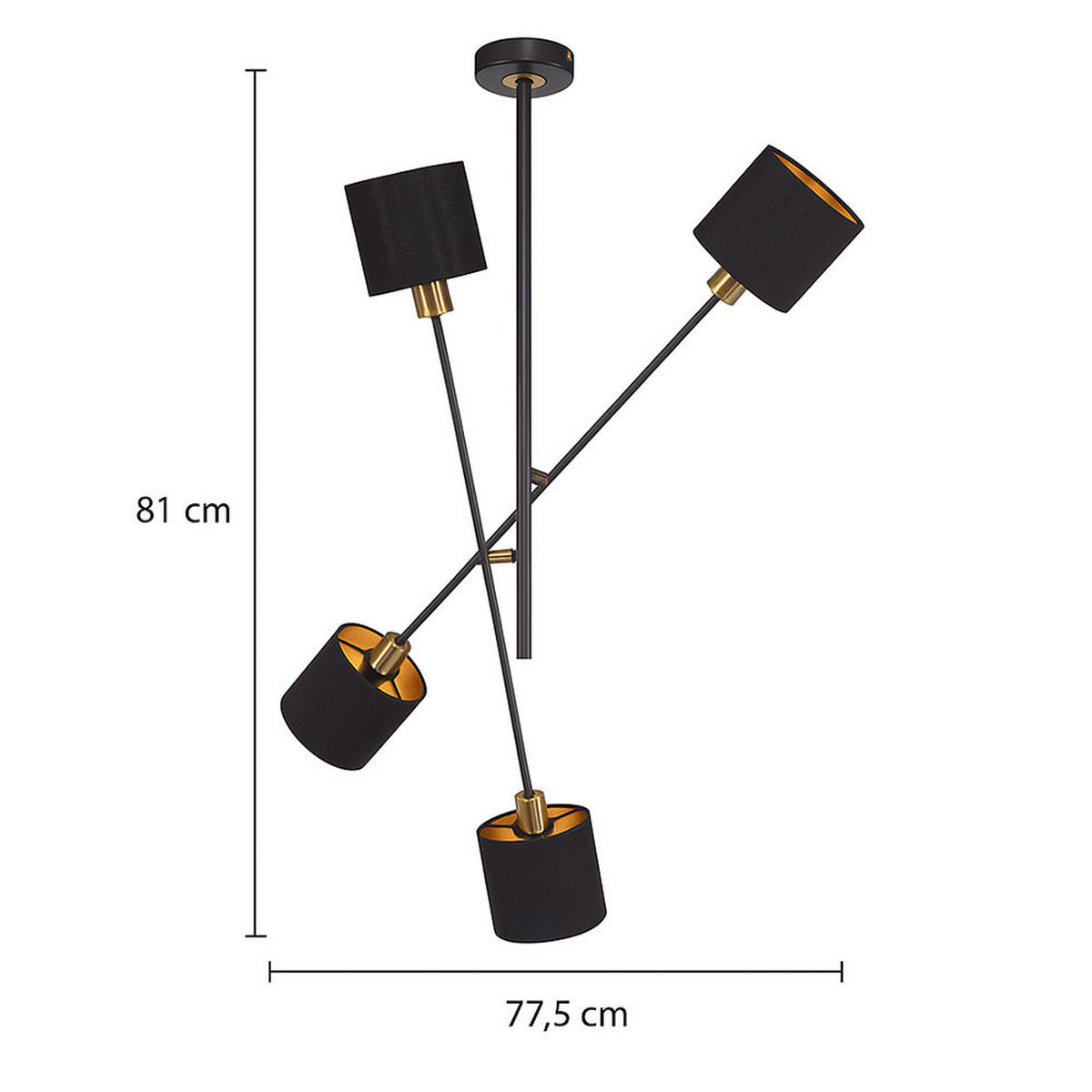 LED DECKENLEUCHTE Metall Stoff Schwarz 4 Flammig - Schwarz, Metall (77.5/77.5/81cm) - Wofi