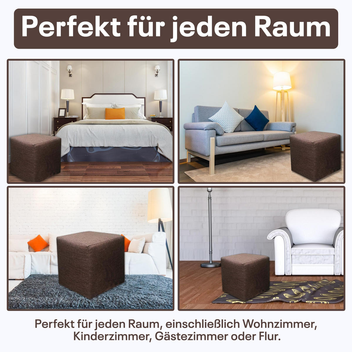 SITZWÜRFEL 40 x 40 x 40 cm Dunkelbraun mit Polsterung und Holzwerkstoffrahmen für Wohnzimmer - Dunkelbraun, Textil (40/40/40cm) - Best For Home